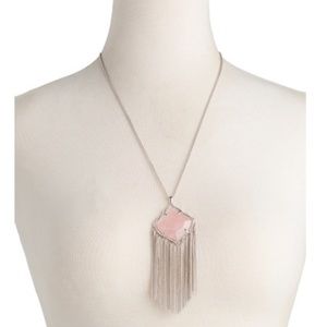 NWT Kendra Scott Kingston  Pendant Fringe Necklace Rose Quartz Silver Adjustable